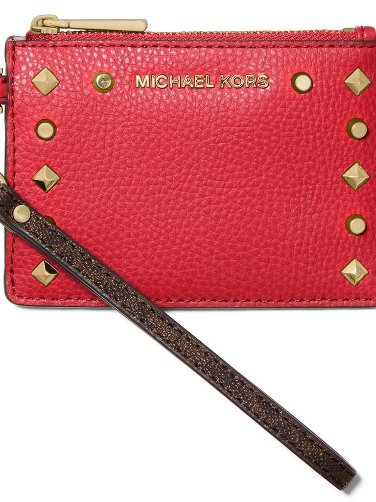 Michael Kors Women S Signature Jet Set Small Top Zip Card Case Wallet (Crimson)